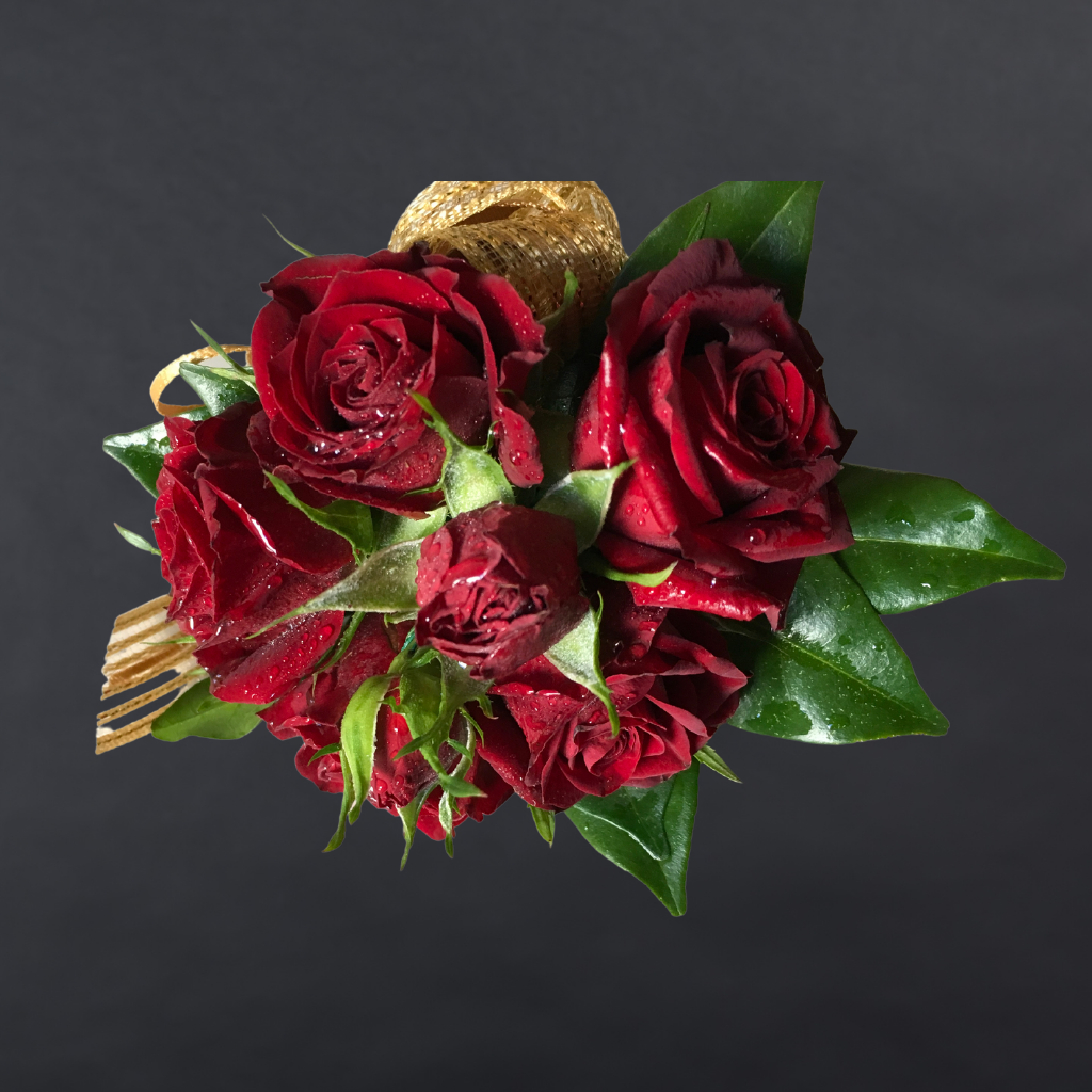 Corsage With Red Premium Mini Roses + Gypsophila + Greenery