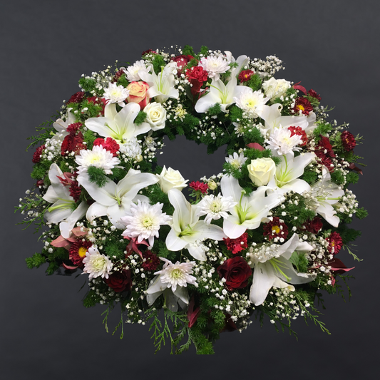 Wreath WIth Oriental Lilies and Chrysanthemum