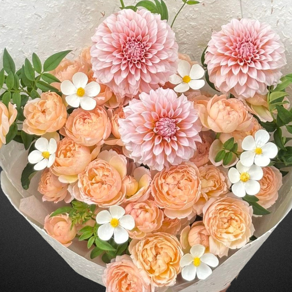 Dahlia & Rose Mixed Pastels Bouquet - Vase Included