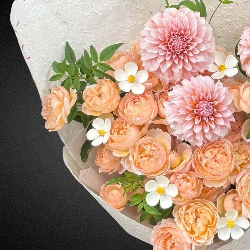 Dahlia & Rose Mixed Pastels Bouquet - Vase Included