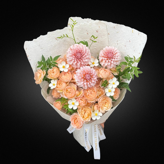 Dahlia & Rose Mixed Pastels Bouquet - Vase Included