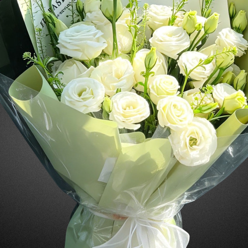 White & Cream Lisianthus - Vase Included - Exquisite Fresh Flowers by FLOWER SHED Brisbane