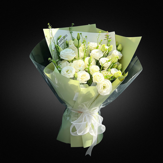 White & Cream Lisianthus - Vase Included - Exquisite Fresh Flowers by FLOWER SHED Brisbane