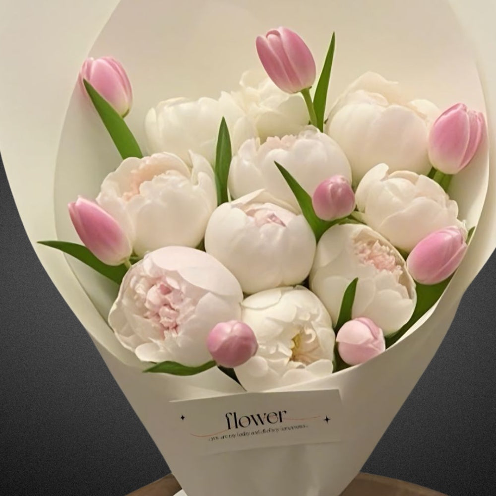 Peony & Tulip Mixed Pastels Bouquet - - Vase Included FLOWER SHED Brisbane