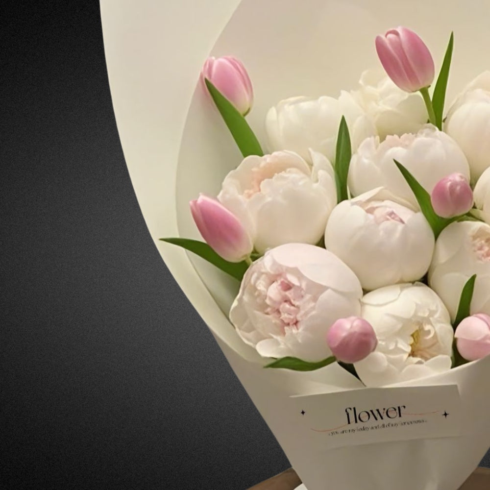 Peony & Tulip Mixed Pastels Bouquet - - Vase Included FLOWER SHED Brisbane