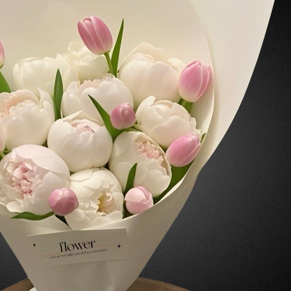 Peony & Tulip Mixed Pastels Bouquet - - Vase Included FLOWER SHED Brisbane