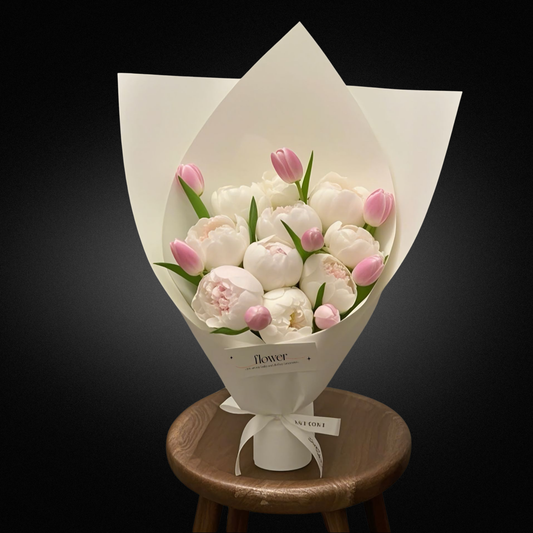 Peony & Tulip Mixed Pastels Bouquet - - Vase Included FLOWER SHED Brisbane