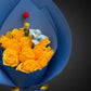 Close-up of the vibrant mixed bright roses and foliage on the artisanal wreath