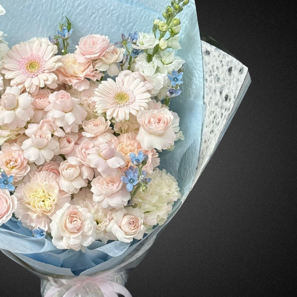 Mixed Pastels Rose, Carnation & Stock Bouquet - Vase Included by FLOWER SHED Brisbane