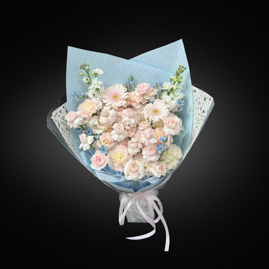 Mixed Pastels Rose, Carnation & Stock Bouquet - Vase Included by FLOWER SHED Brisbane