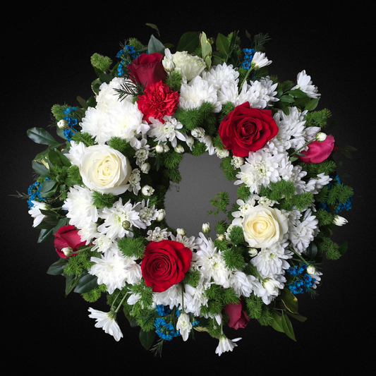 Artisan Rose, Chrysanthemum & Carnation Wreath - Mixed Brights