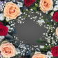 Close-up detail of the artisan craftsmanship of the FLOWER SHED Brisbane wreath, showcasing the realistic textures and bright colours of the faux rose, chrysanthemum, and lisianthus flowers.