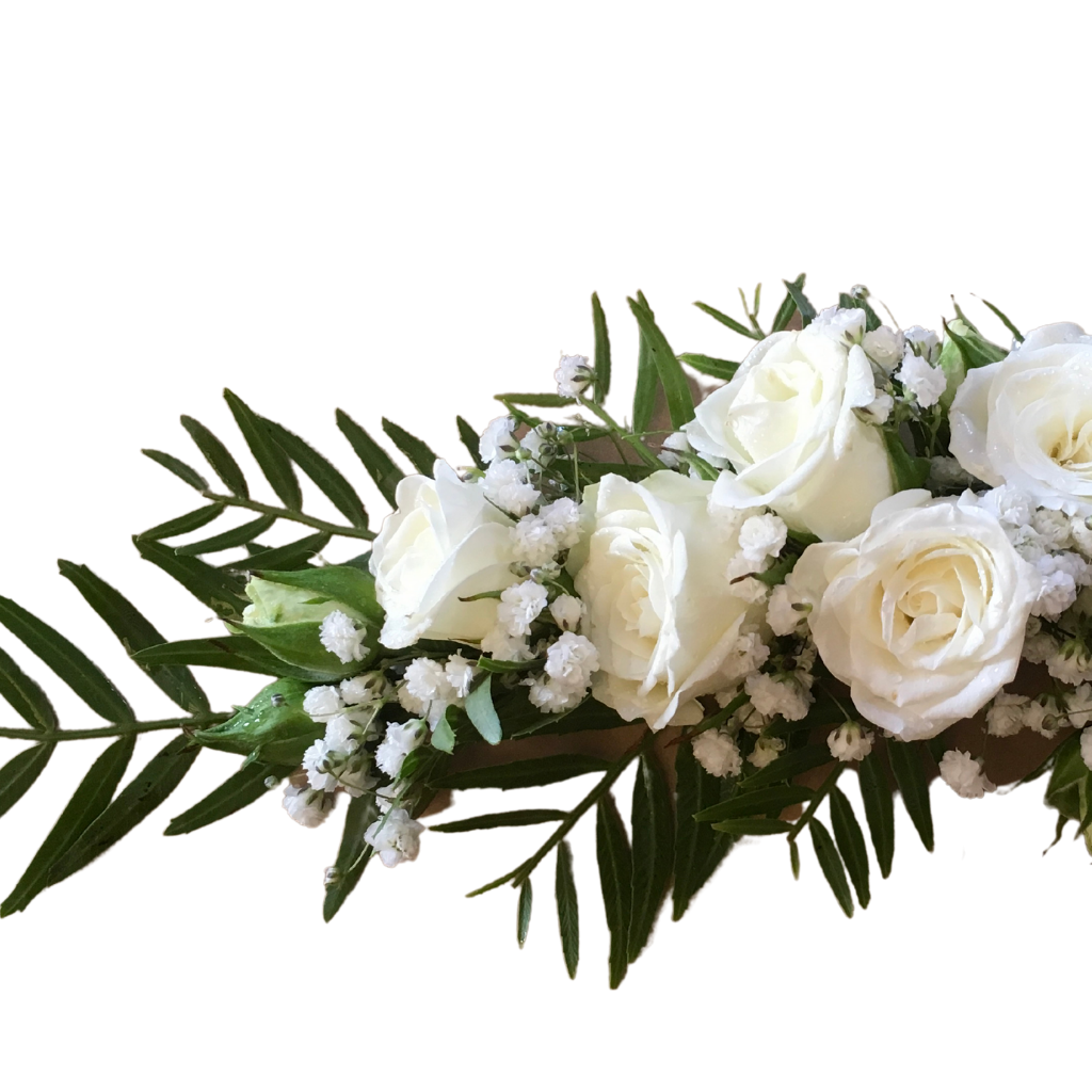 Shoulder Corsage With White Premium mini Roses + Gypsophila + Greenery